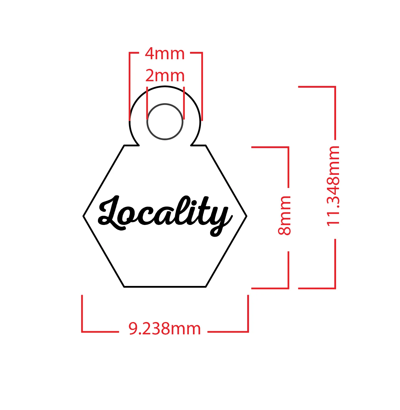 Production line-art spec for the back of the gold-plated charm, showing the Locality wordmark.