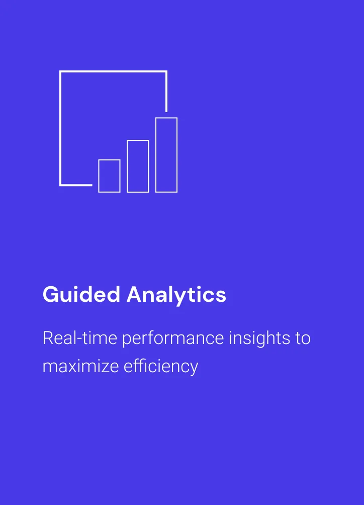 Guided Analytics feature card: real-time performance insights to maximize efficiency