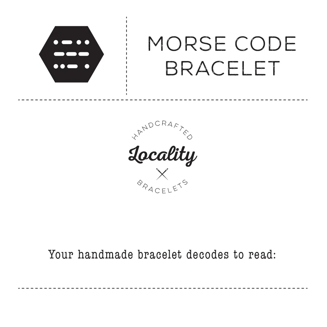The printed message insert card that reveals what a bracelet decodes to read.