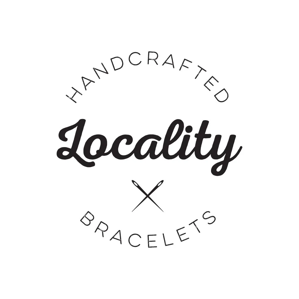 The Locality Bracelets wordmark: a script logotype with crossed needles above a typewriter-serif line.