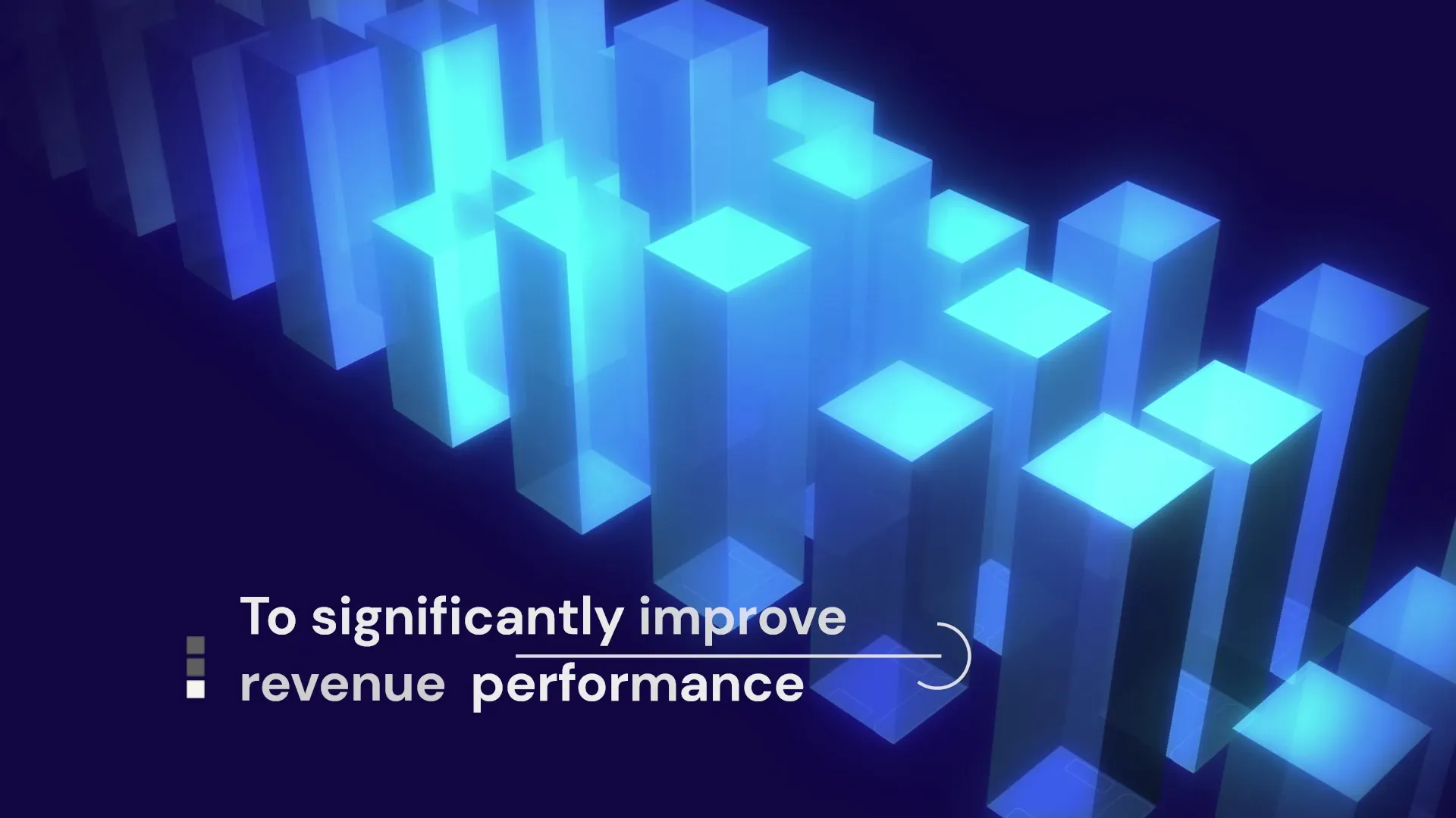 A sizzle frame: isometric bars rising, headed to significantly improve revenue performance